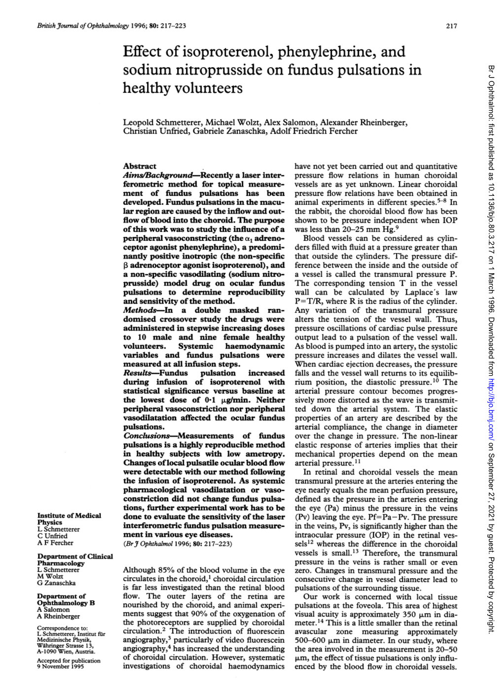 Effect of Isoproterenol, Phenylephrine, and Sodium Nitroprusside on Fundus Pulsations in Healthy Volunteers