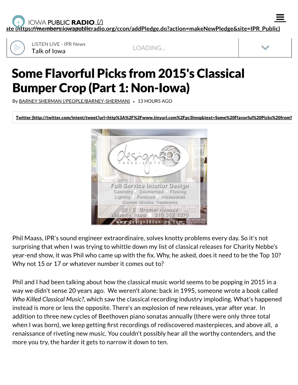 Some Flavorful Picks from 2015'S Classical Bumper Crop (Part 1: Non-Iowa)