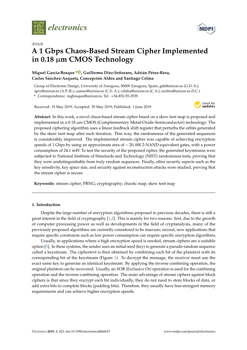 A 1 Gbps Chaos-Based Stream Cipher Implemented in 0.18 Μm CMOS Technology