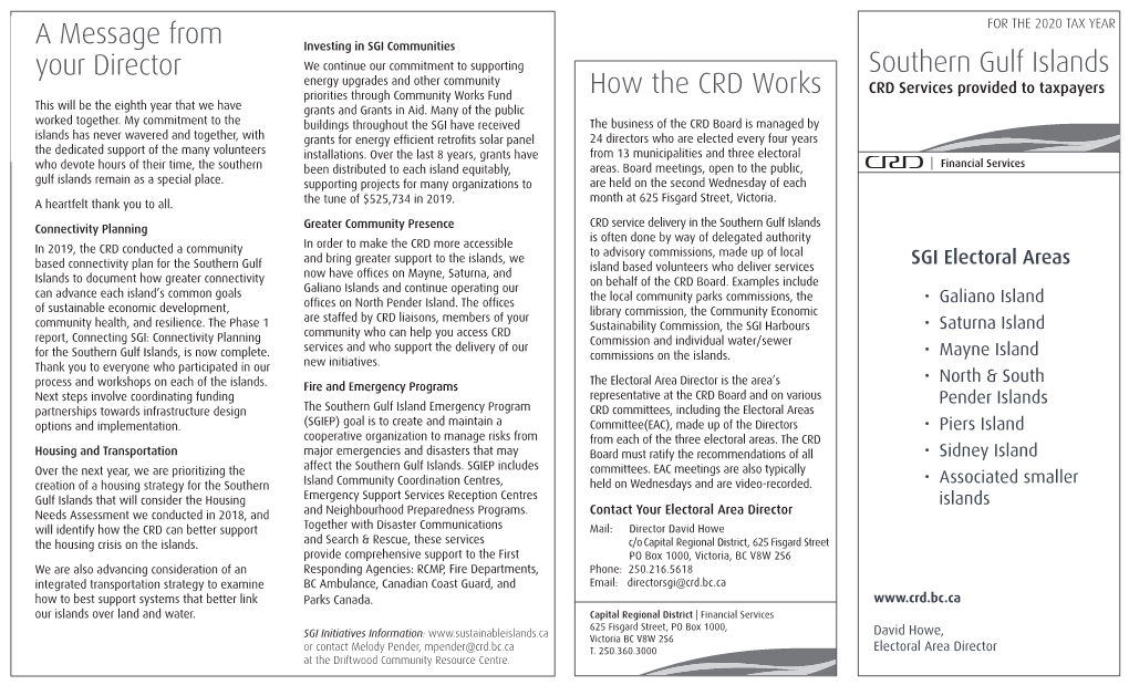 Southern Gulf Islands How the CRD Works a Message from Your Director