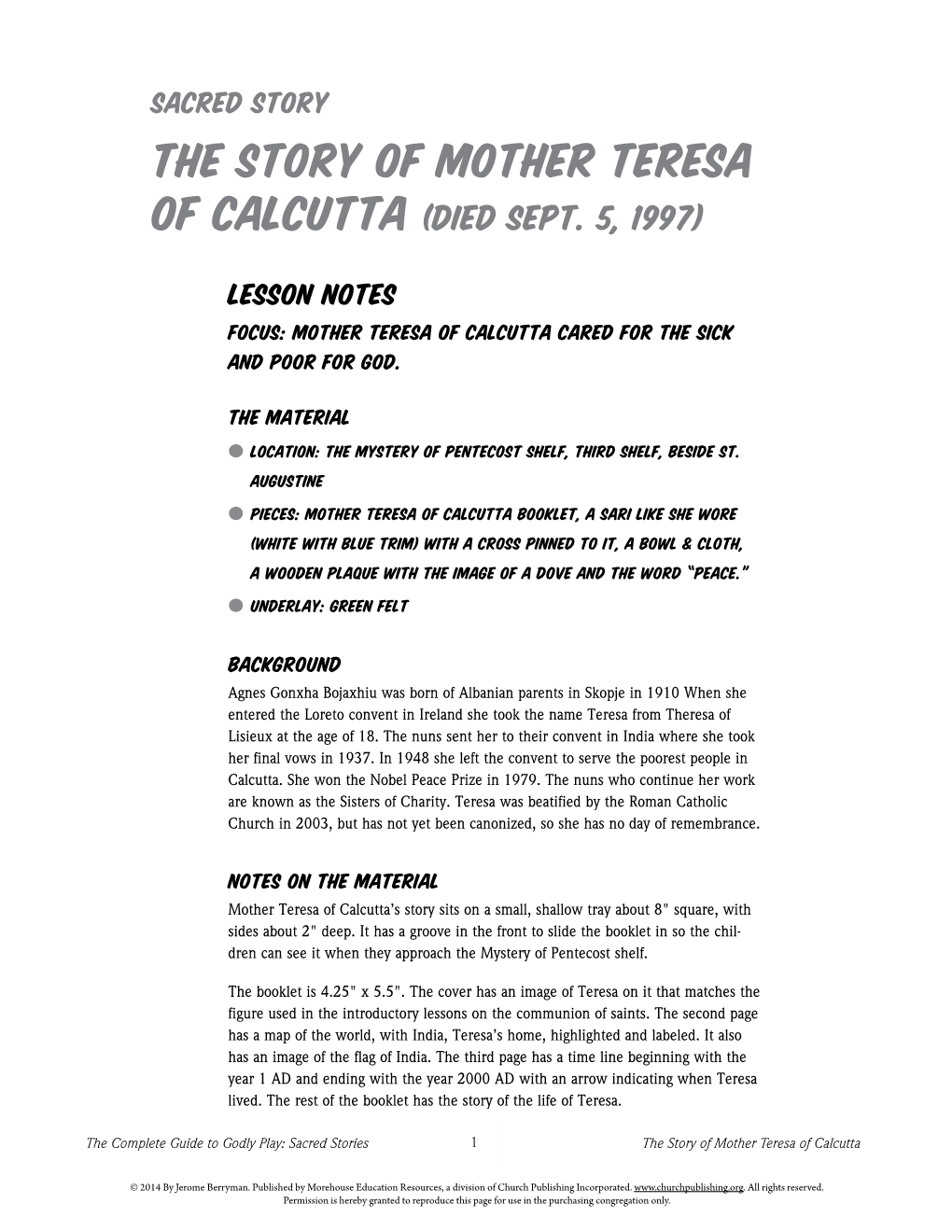 The Story of MOTHER Teresa of Calcutta (Died Sept