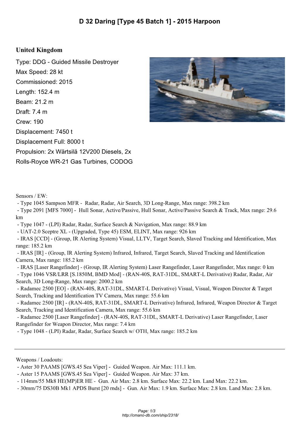 D 32 Daring [Type 45 Batch 1] - 2015 Harpoon