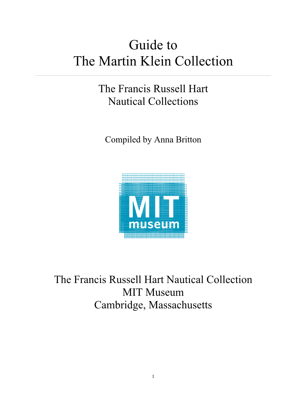 Guide to the Martin Klein Collection