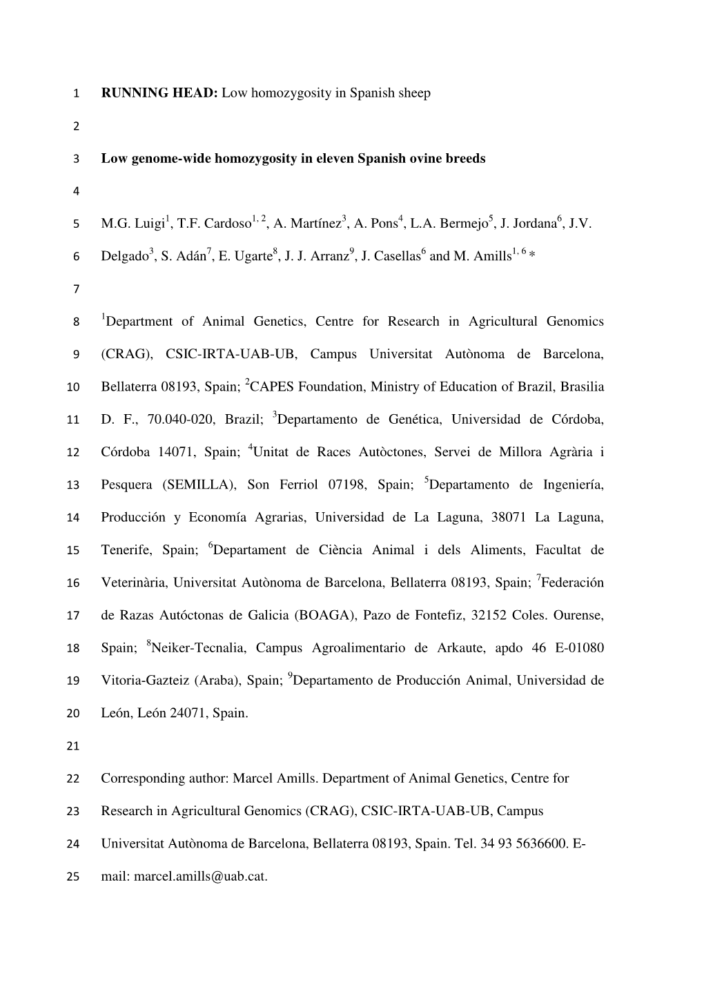 RUNNING HEAD: Low Homozygosity in Spanish Sheep