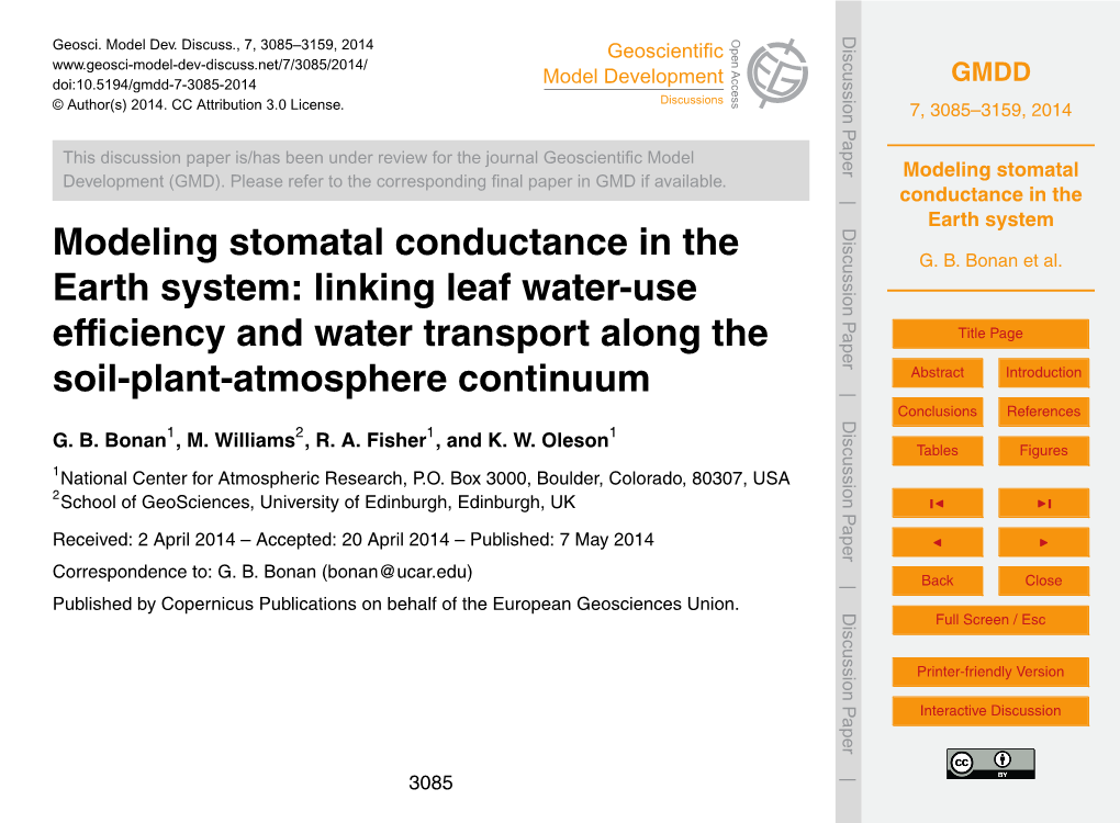 Modeling Stomatal Conductance in the Earth System 4 Discussion G