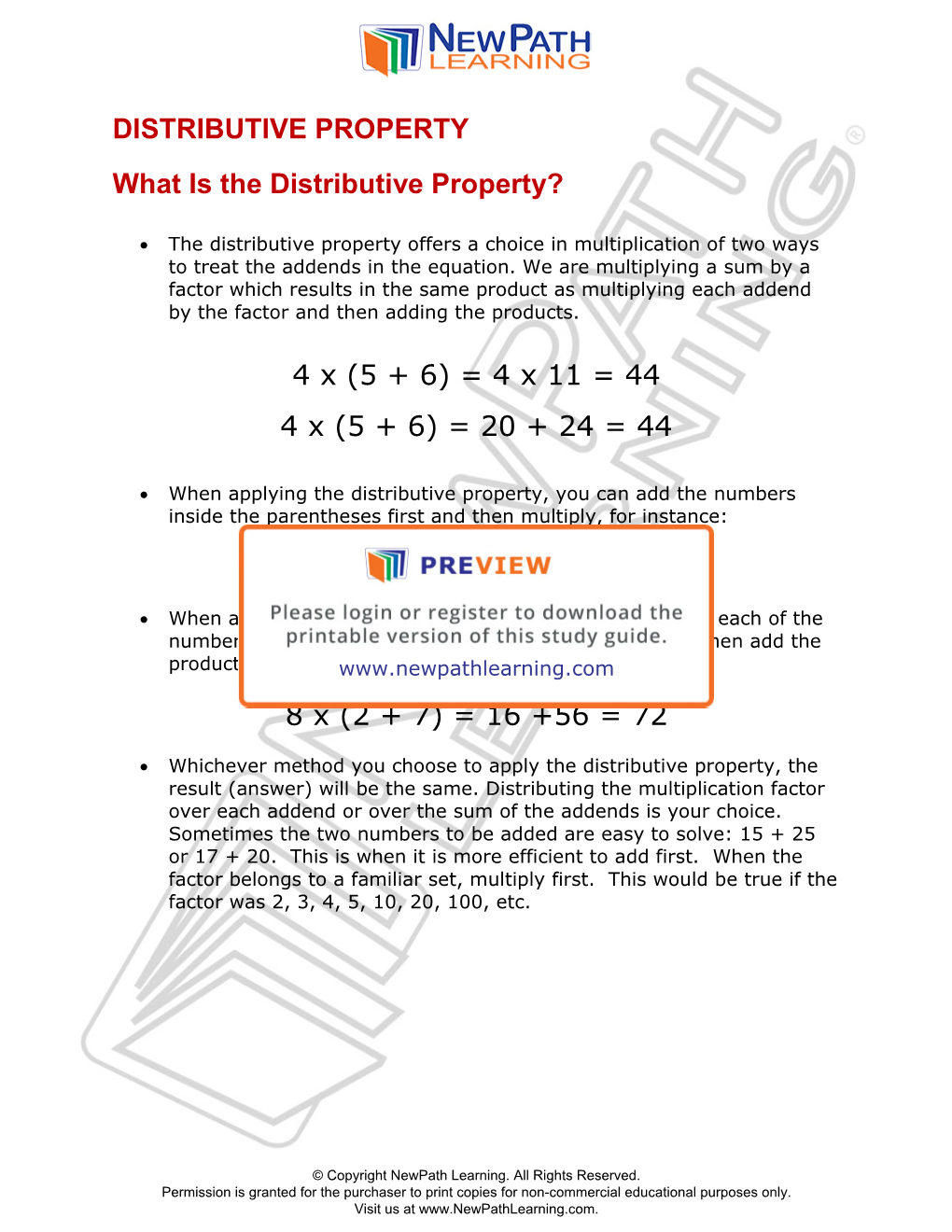 DISTRIBUTIVE PROPERTY What Is the Distributive Property?