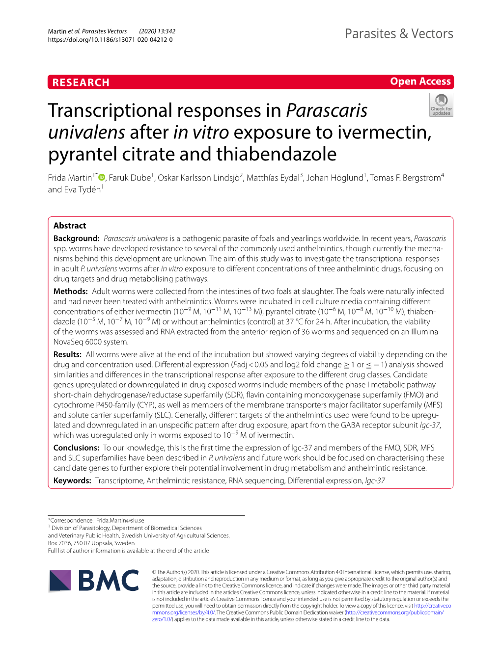 Transcriptional Responses in Parascaris