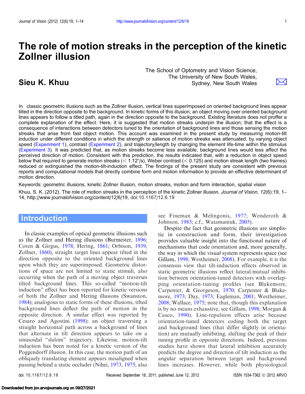 The Role of Motion Streaks in the Perception of the Kinetic Zollner Illusion