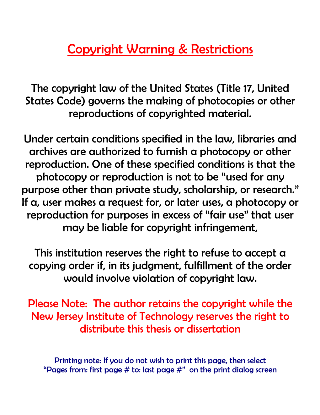 Copyright Warning & Restrictions