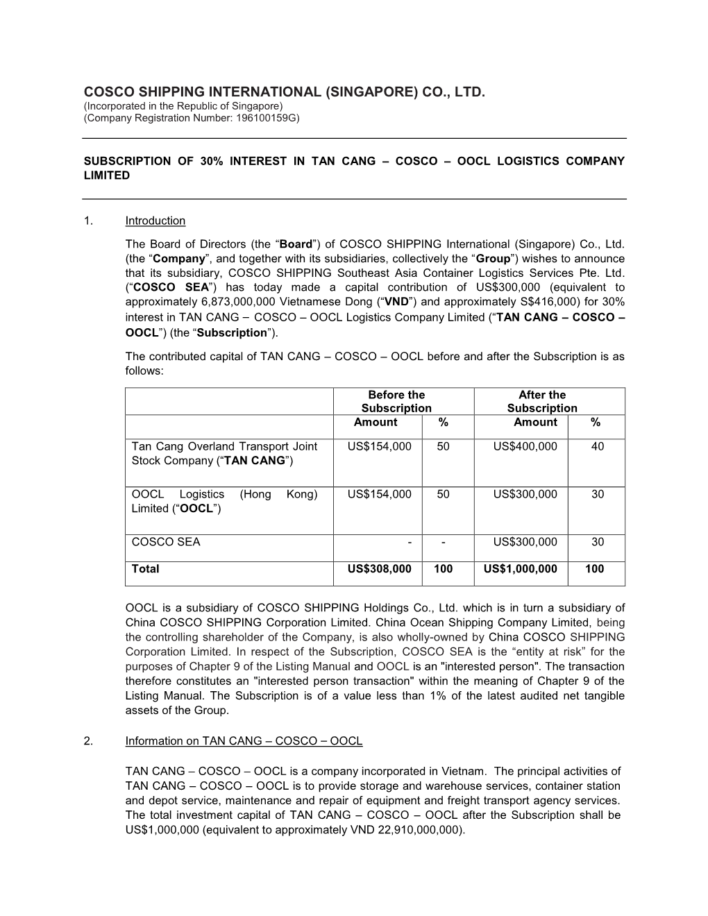 Cosco Shipping International (Singapore) Co., Ltd