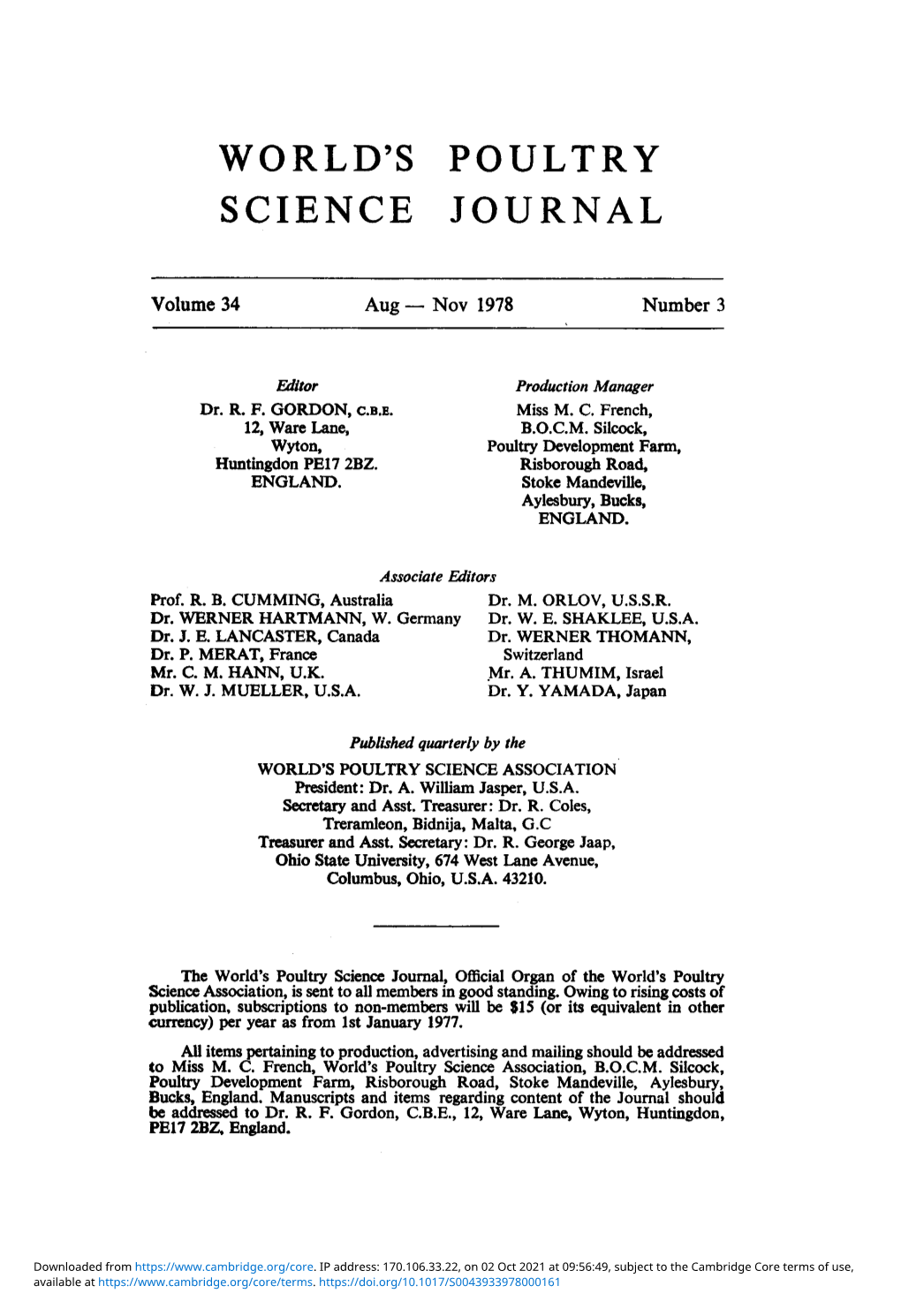 World's Poultry Science Journal