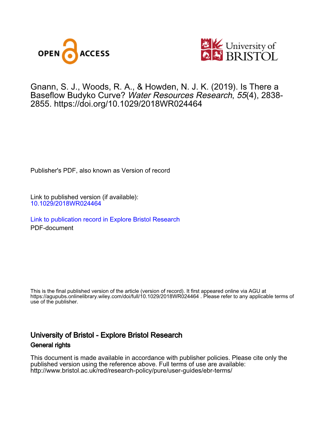 Is There a Baseflow Budyko Curve? Water Resources Research, 55(4), 2838- 2855