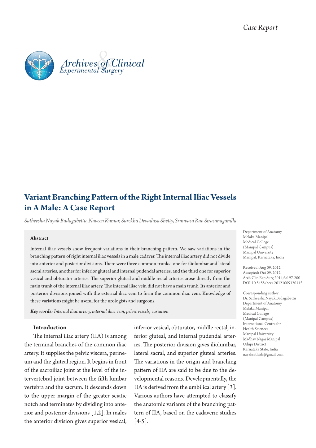 Variant Branching Pattern of the Right Internal Iliac Vessels in a Male