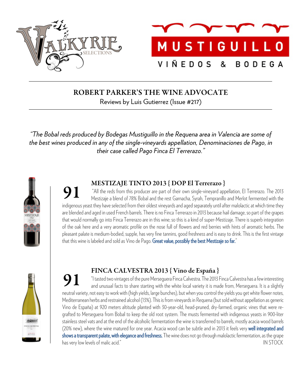 Mustiguillo Reviews Wine Advocate February 2015