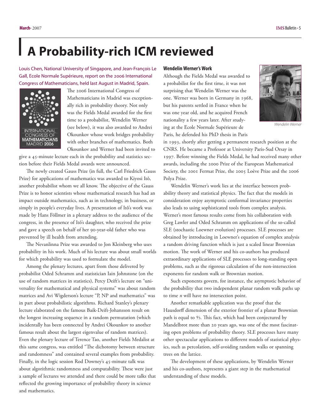 A Probability-Rich ICM Reviewed