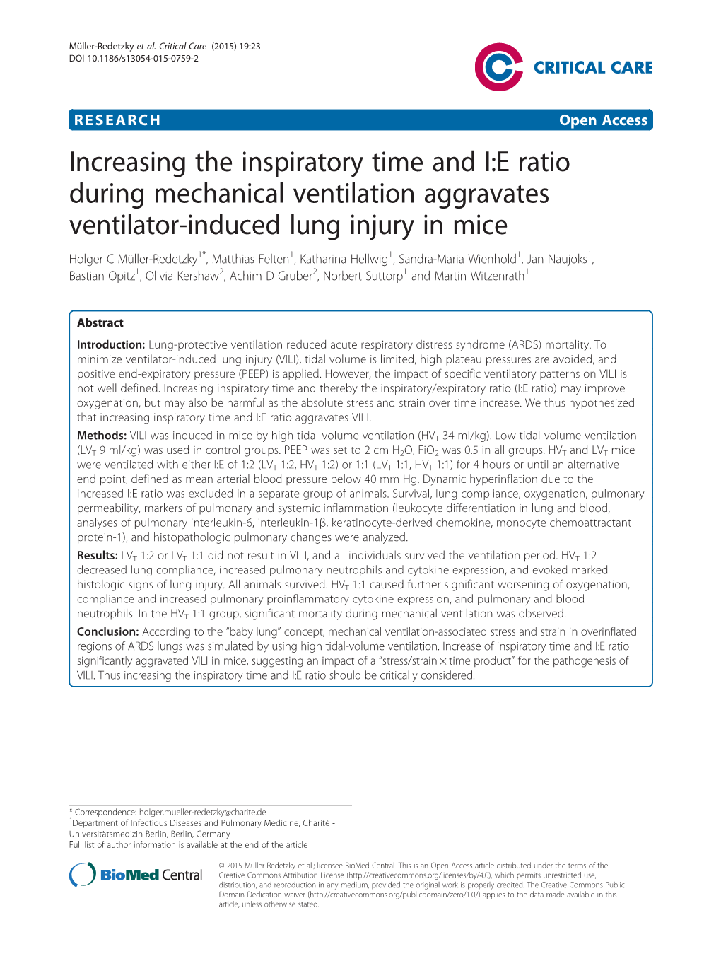 Increasing the Inspiratory Time and I:E Ratio During Mechanical Ventilation