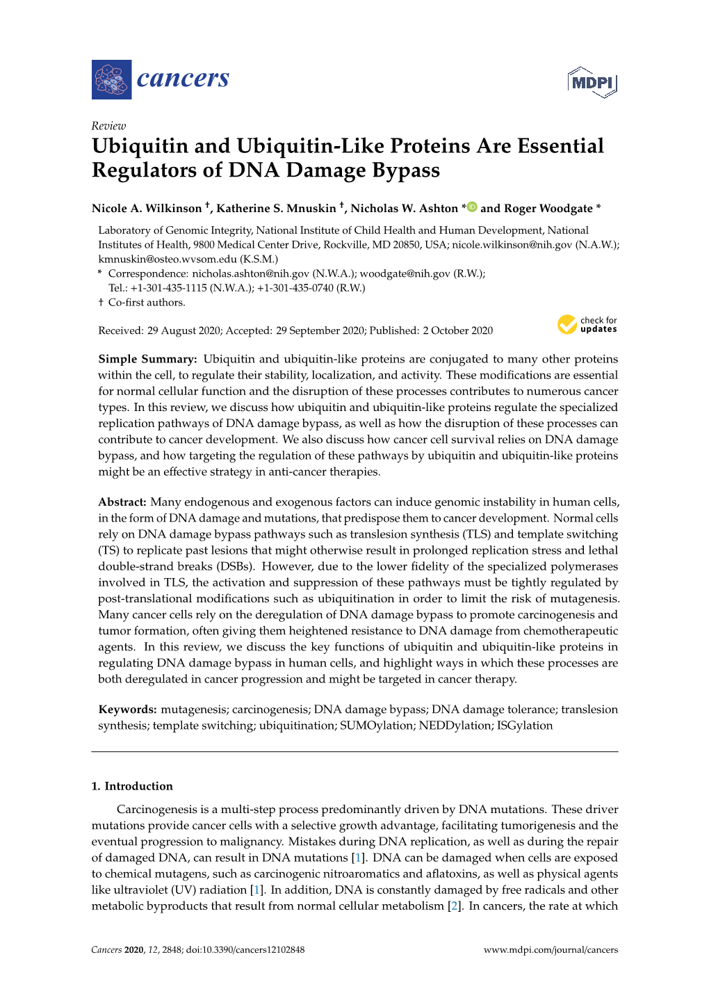 Ubiquitin and Ubiquitin-Like Proteins Are Essential Regulators of DNA Damage Bypass