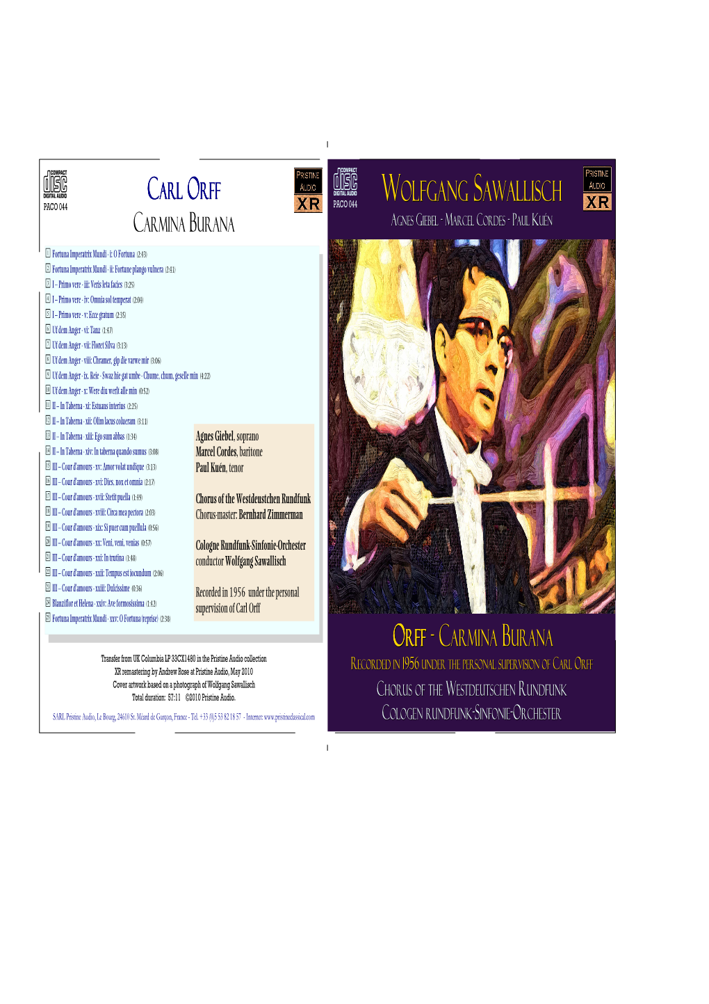 Wolfgang Sawallisch Paco 044 Paco 044 Carmina Burana Agnes Giebeliebel - Marcel Cordes - Paul Kuén