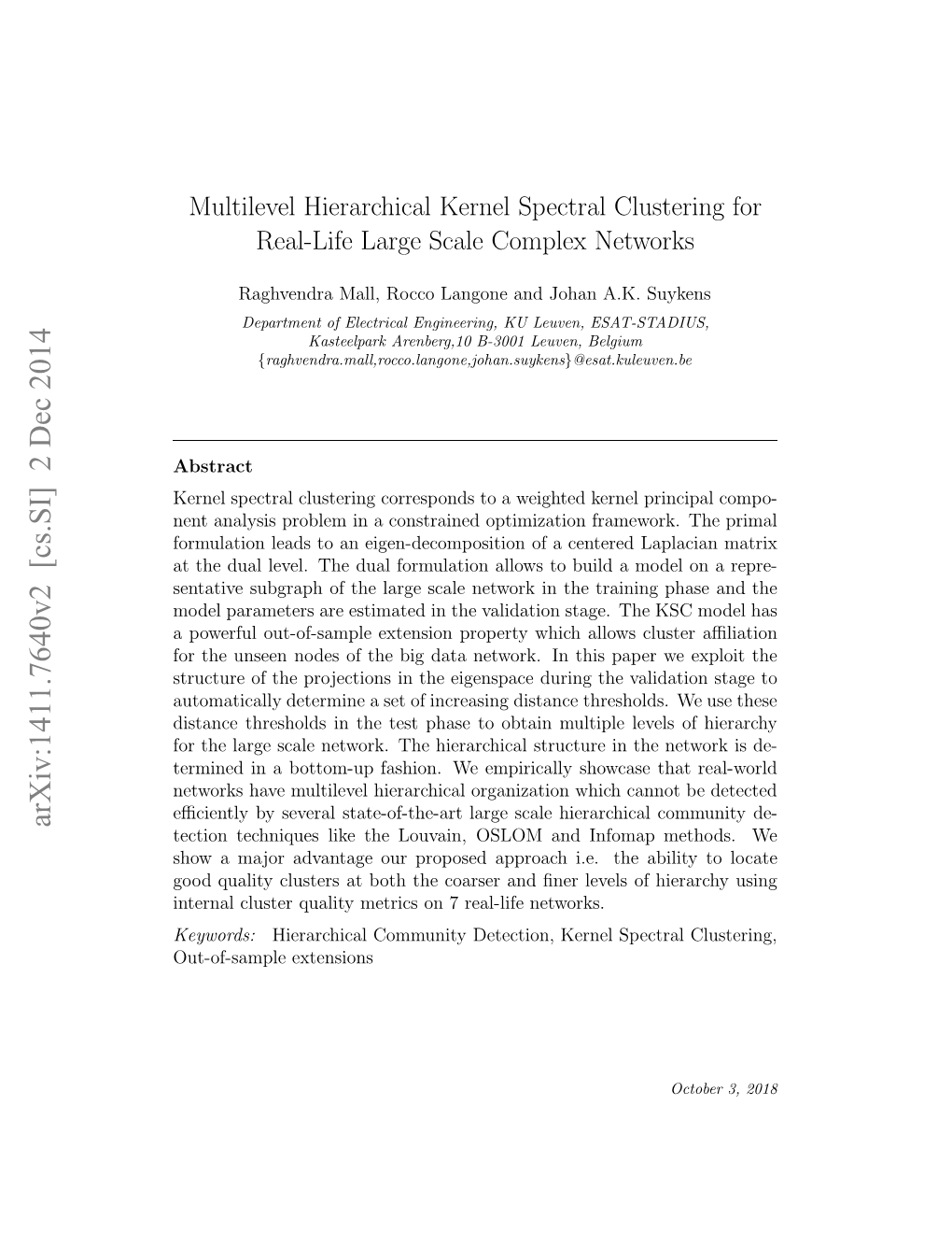 Multilevel Hierarchical Kernel Spectral Clustering for Real-Life Large