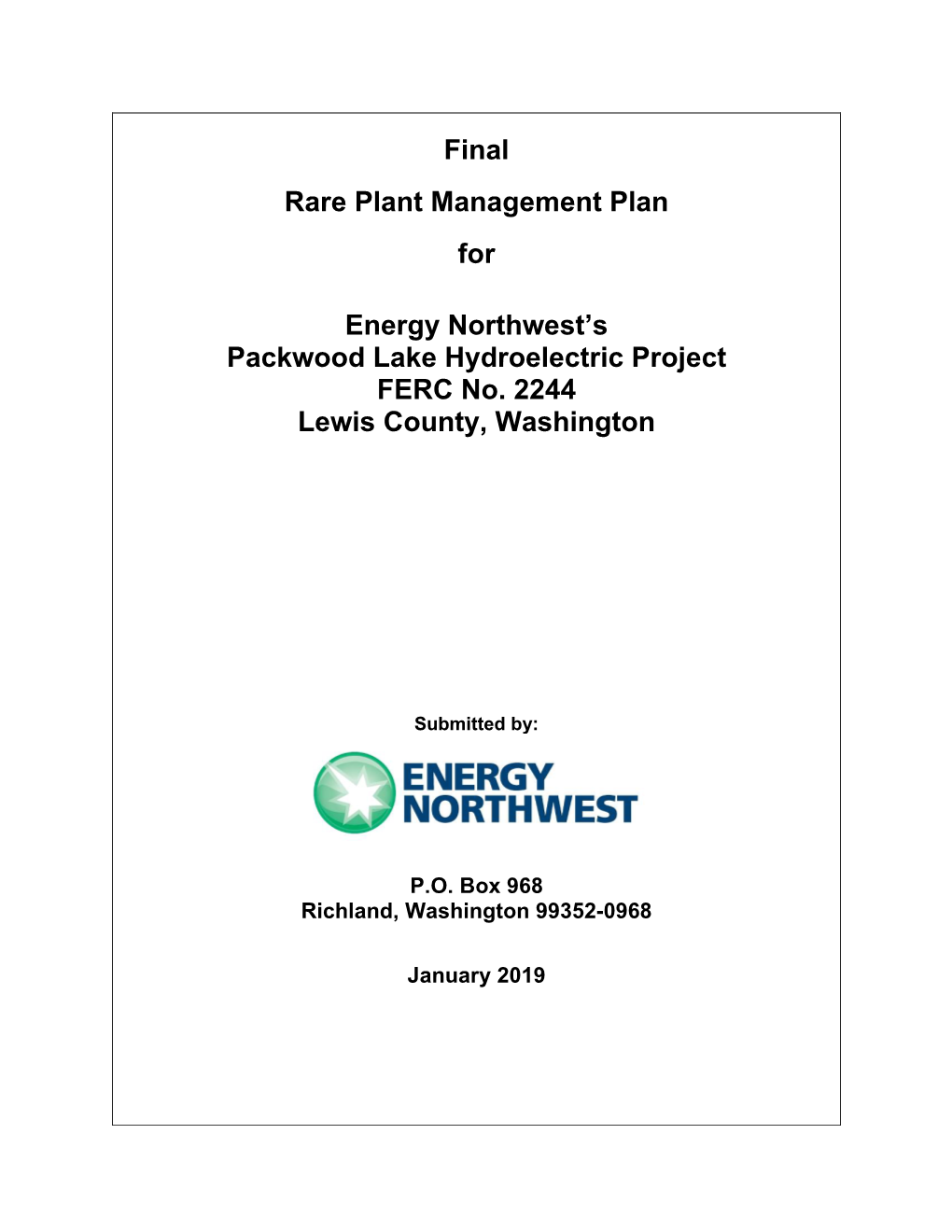 Rare Plant Management Plan Final January 2019