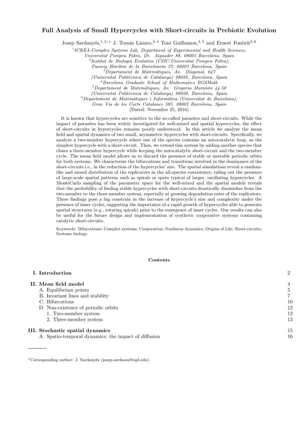 Full Analysis of Small Hypercycles with Short-Circuits in Prebiotic Evolution