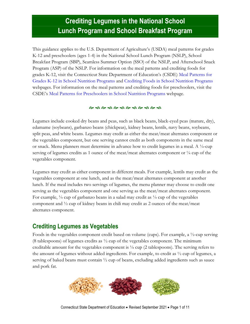 Crediting Legumes in the NSLP and SBP