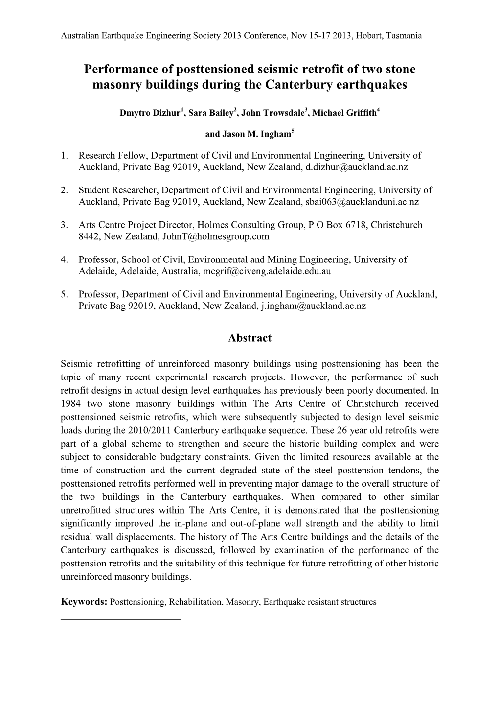 Performance of Posttensioned Seismic Retrofit of Two Stone Masonry Buildings During the Canterbury Earthquakes