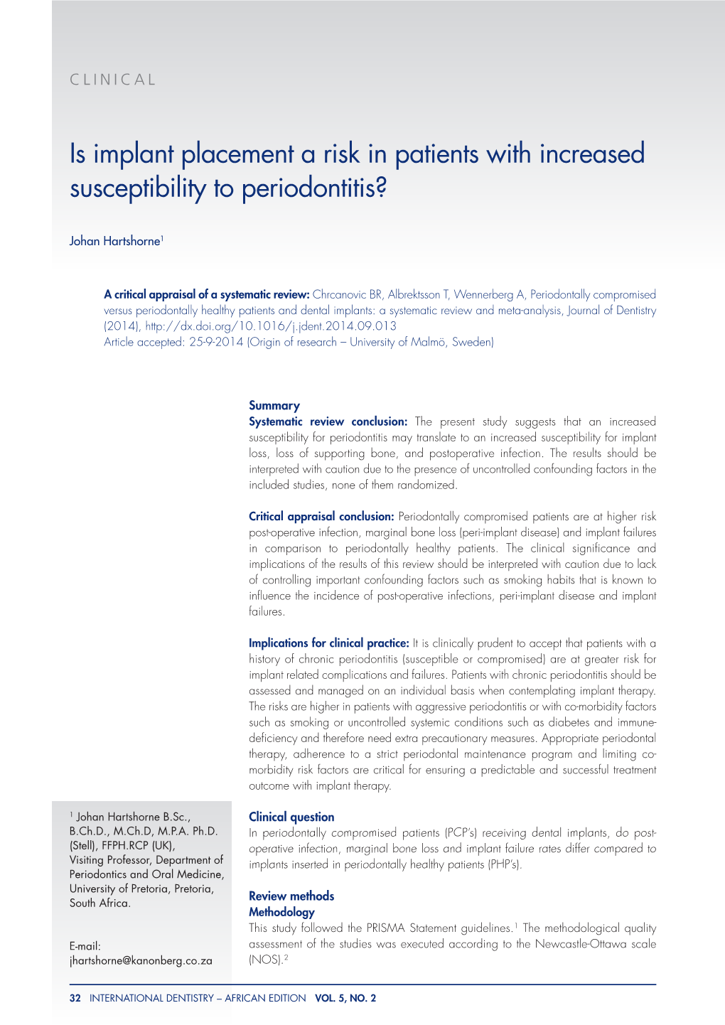 Is Implant Placement a Risk in Patients with Increased Susceptibility to Periodontitis?