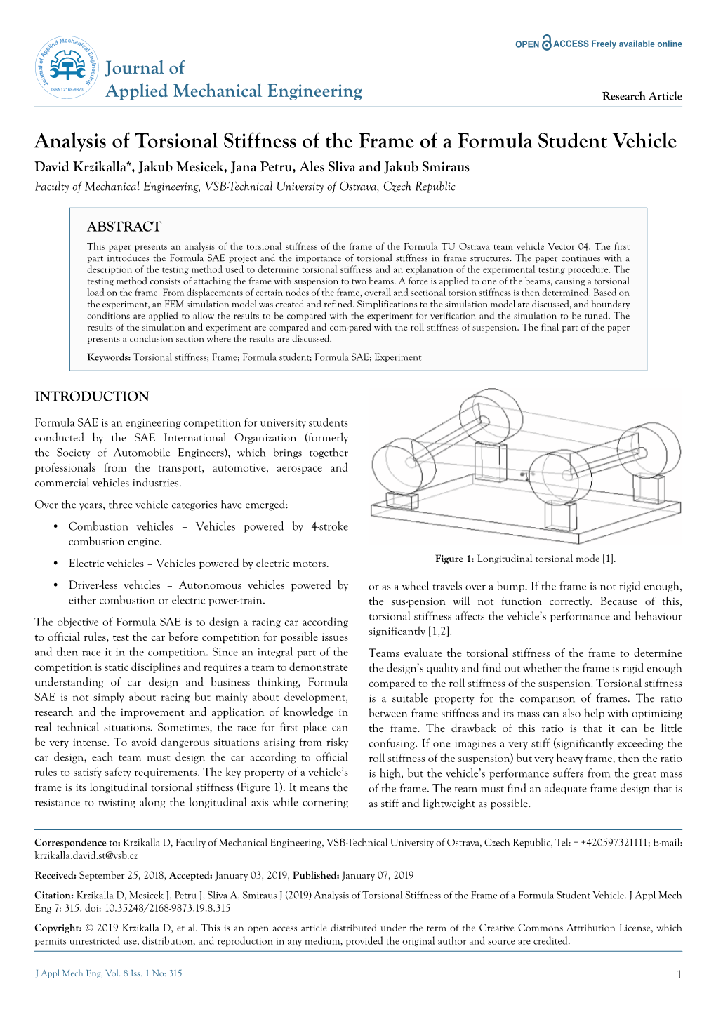 Analysis of Torsional Stiffness of the Frame of a Formula Student Vehicle