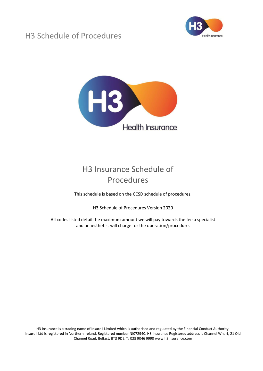 H3 Schedule of Procedures H3 Insurance Schedule of Procedures