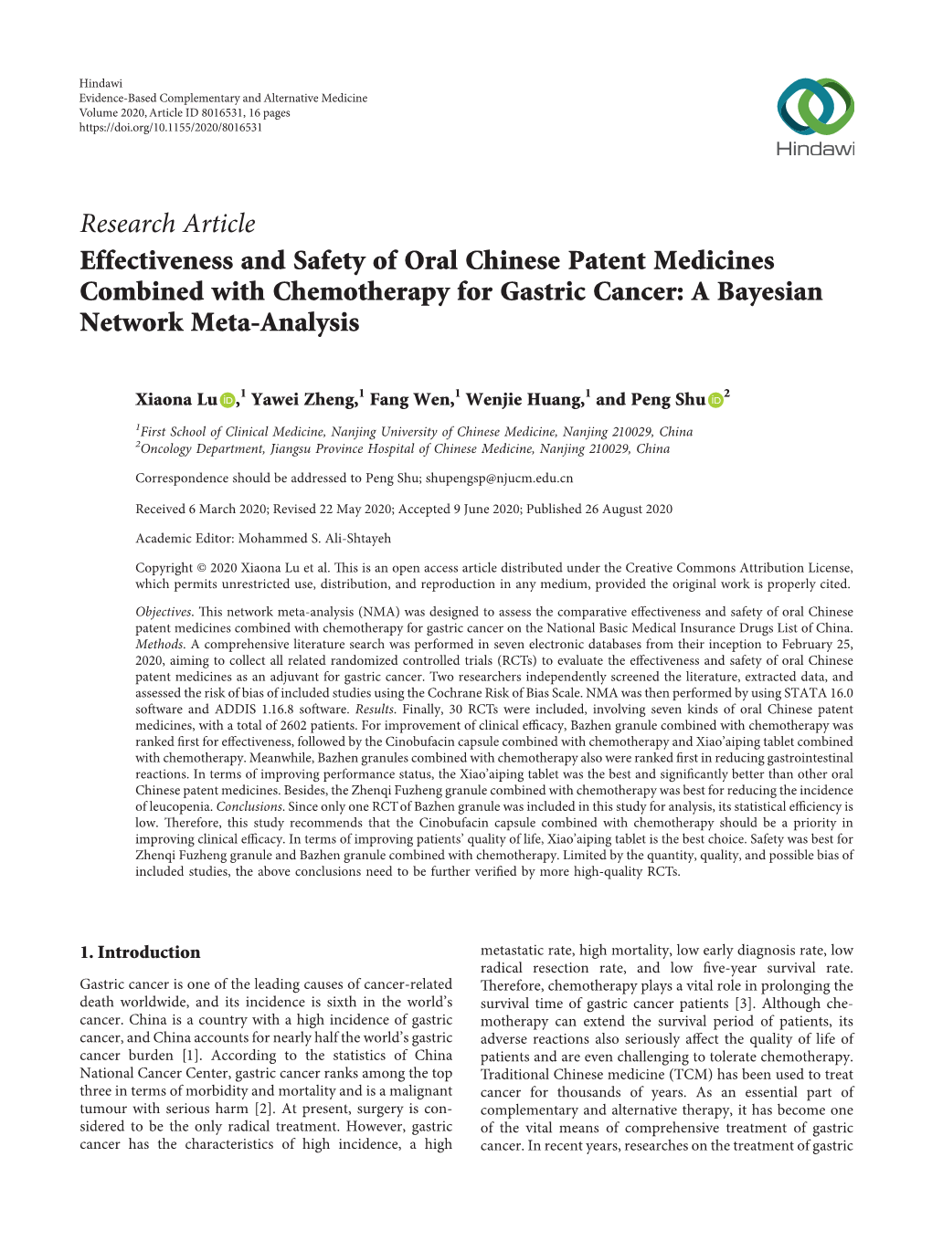 Effectiveness and Safety of Oral Chinese Patent Medicines Combined with Chemotherapy for Gastric Cancer: a Bayesian Network Meta-Analysis