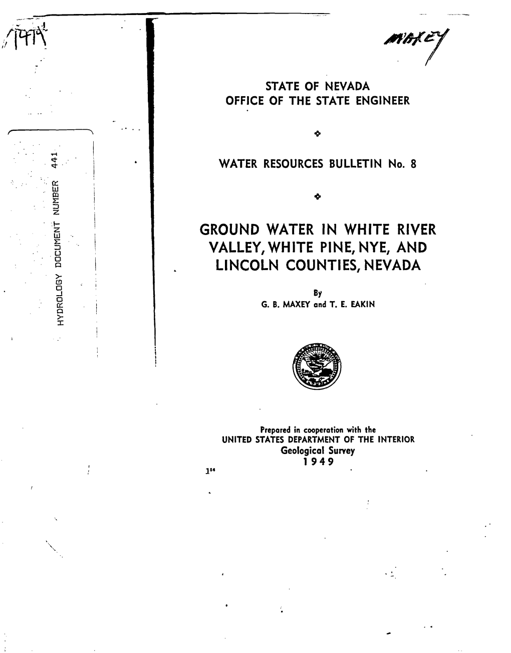 "Ground Water in White River Valley, White Pine, Nye, and Lincoln