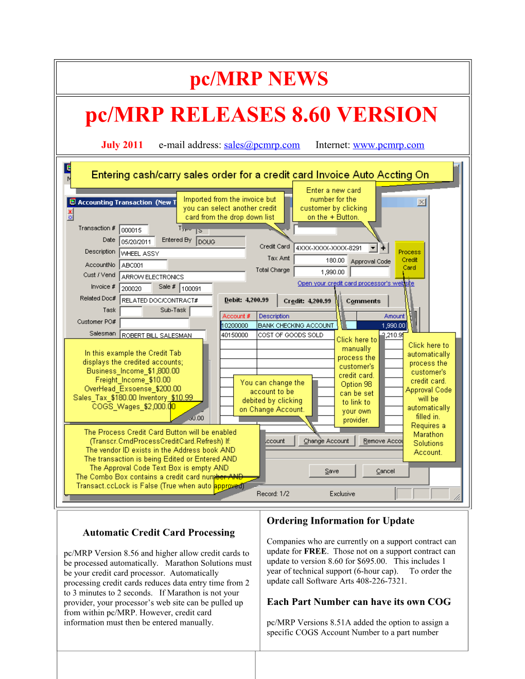 Pc/MRP Optional Quickbooks Interface Module $390.00