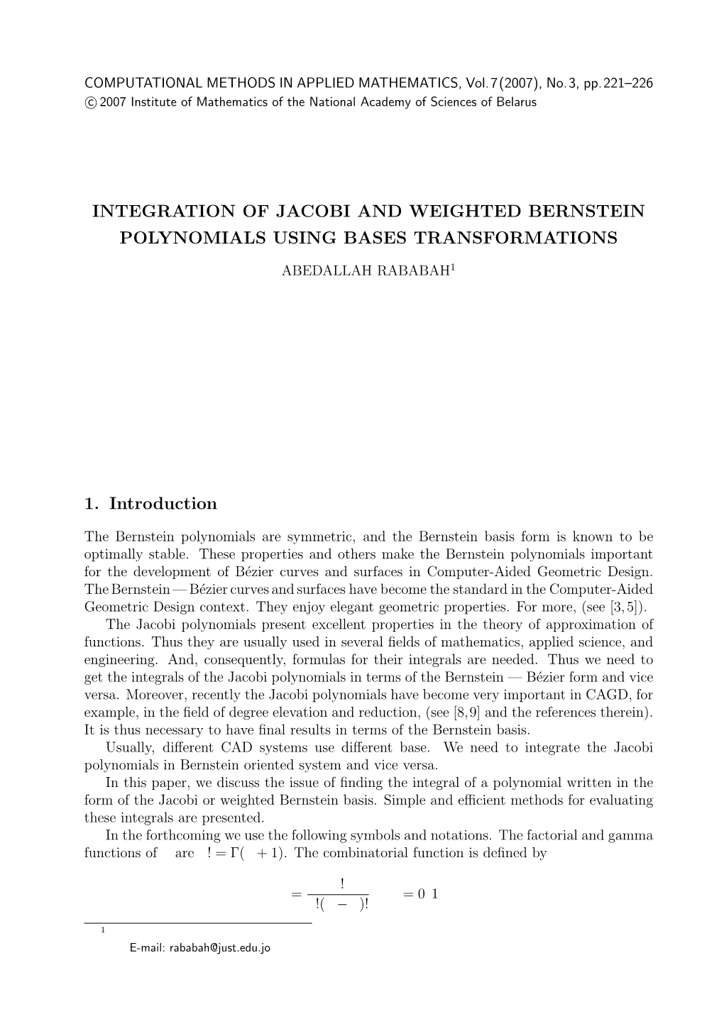 Integration of Jacobi and Weighted Bernstein Polynomials Using Bases Transformations