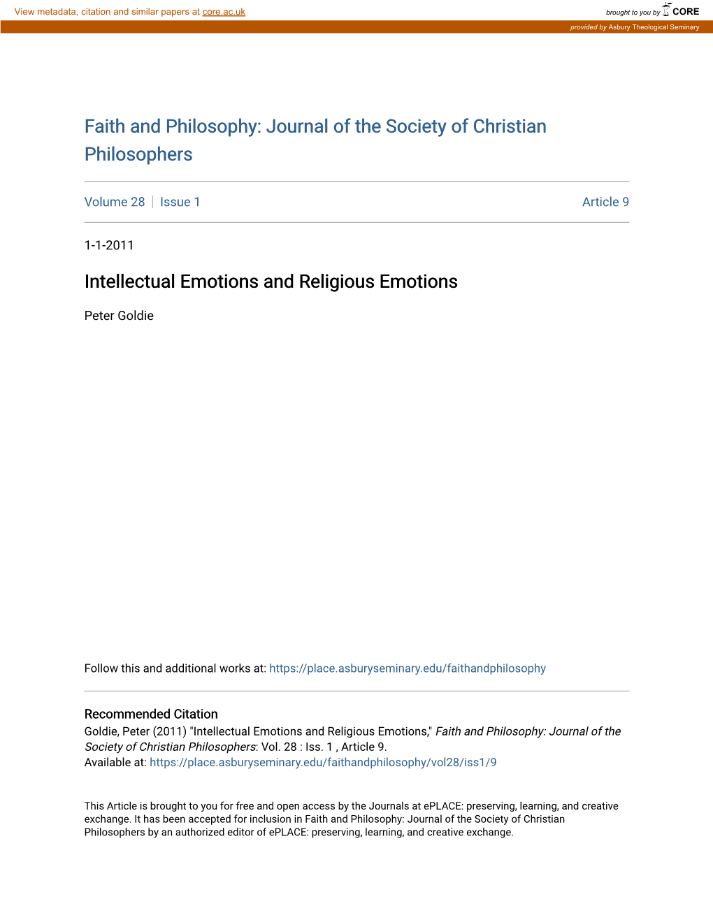 Intellectual Emotions and Religious Emotions