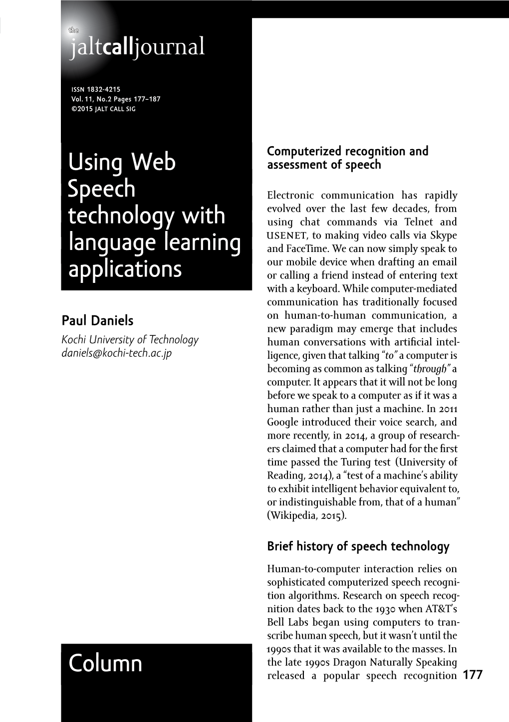 Using Web Speech Technology with Language Learning Applications