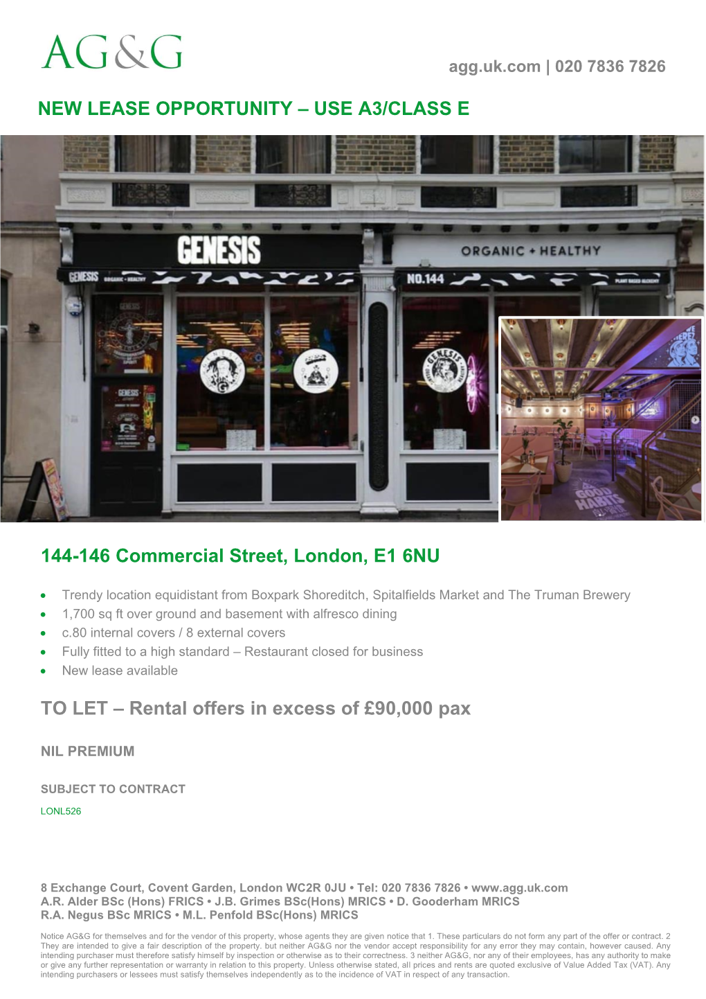 144-146 Commercial Street, London, E1 6NU TO