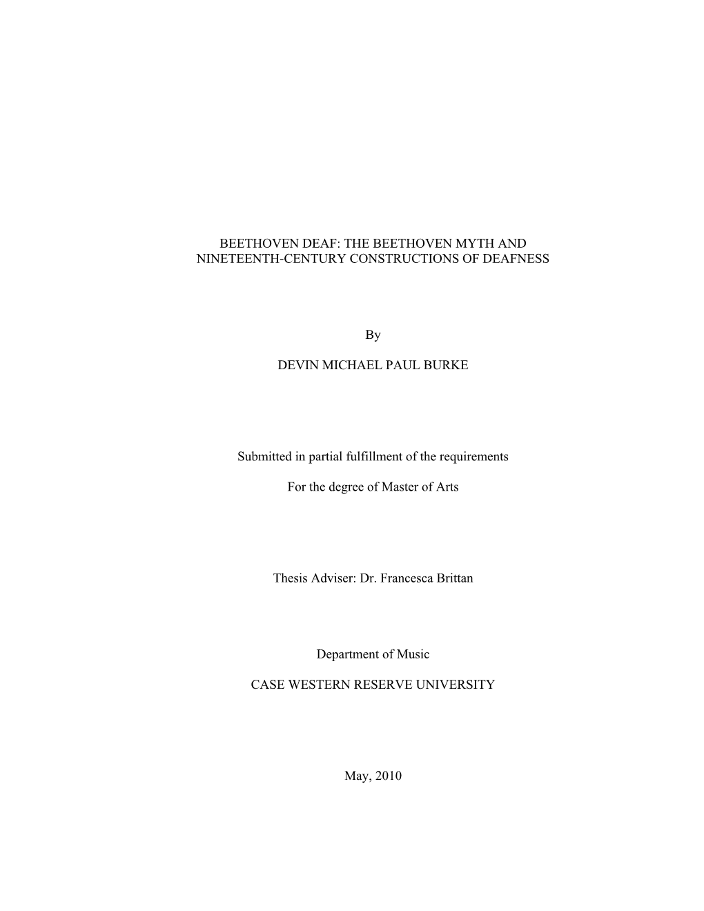 Beethoven Deaf: the Beethoven Myth and Nineteenth-Century Constructions of Deafness