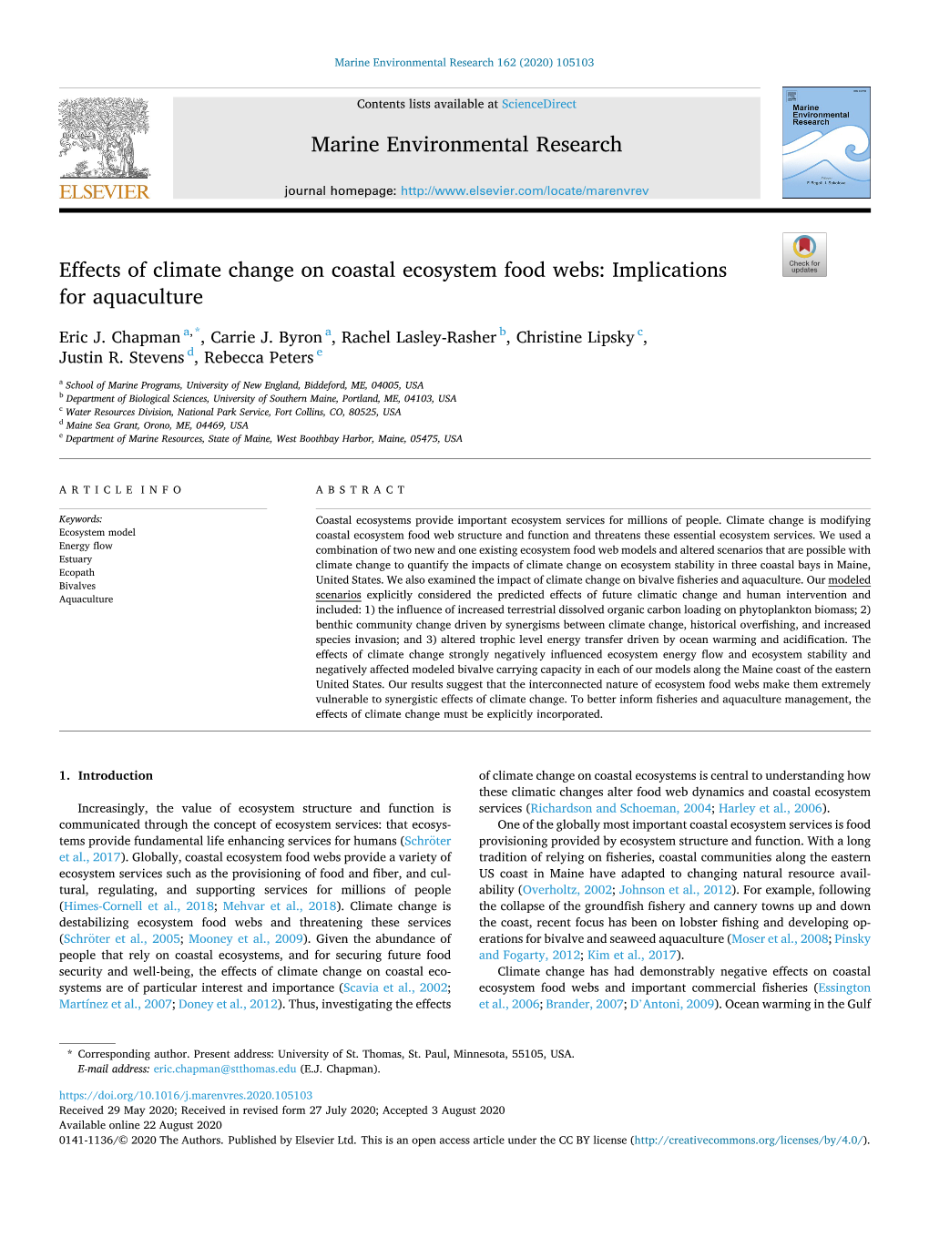 Effects of Climate Change on Coastal Ecosystem Food Webs: Implications for Aquaculture