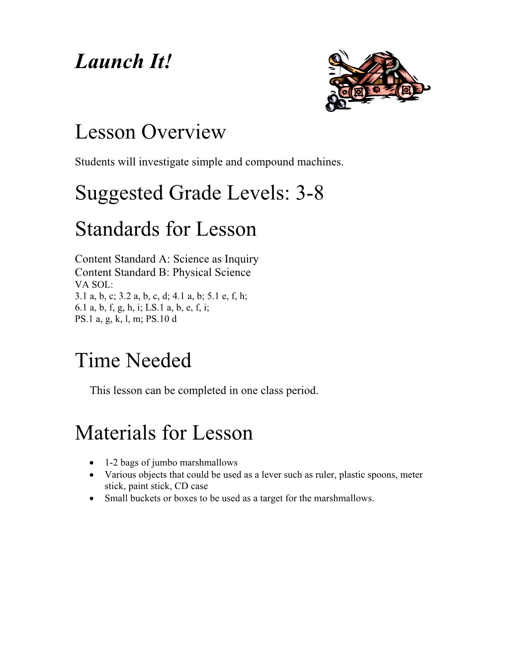 Launch It! Lesson Overview Suggested Grade Levels