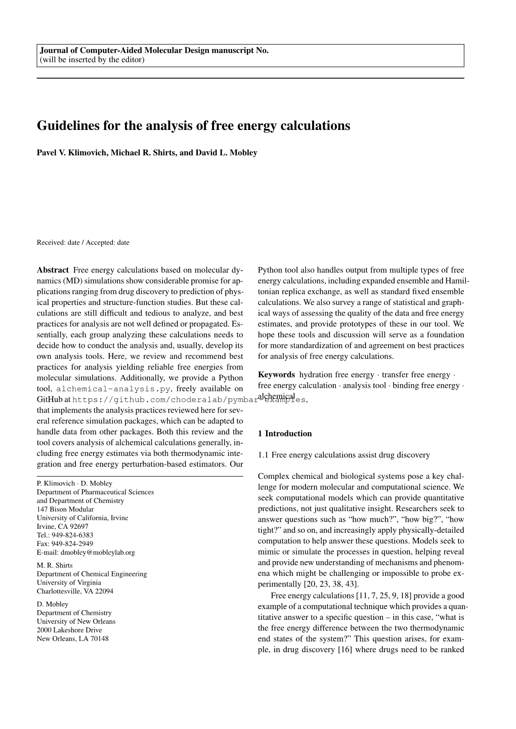 Guidelines for the Analysis of Free Energy Calculations
