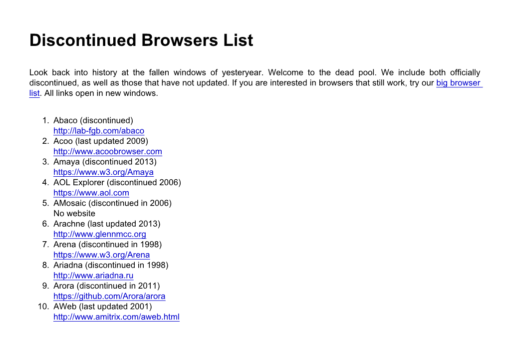 Discontinued Browsers List