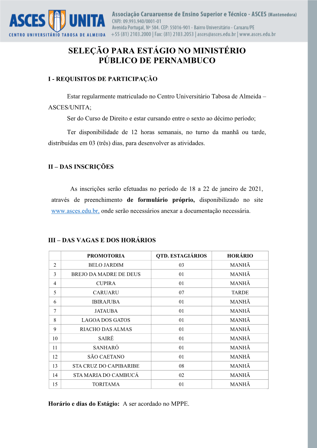 Seleção Para Estágio No Ministério Público De Pernambuco