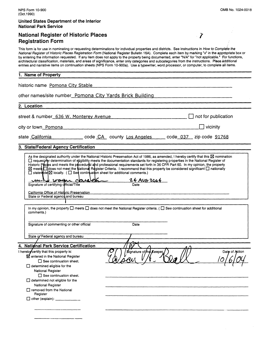 National Register of Historic Places / Registration Form This Form Is for Use in Nominating Or Requesting Determinations for Individual Properties and Districts