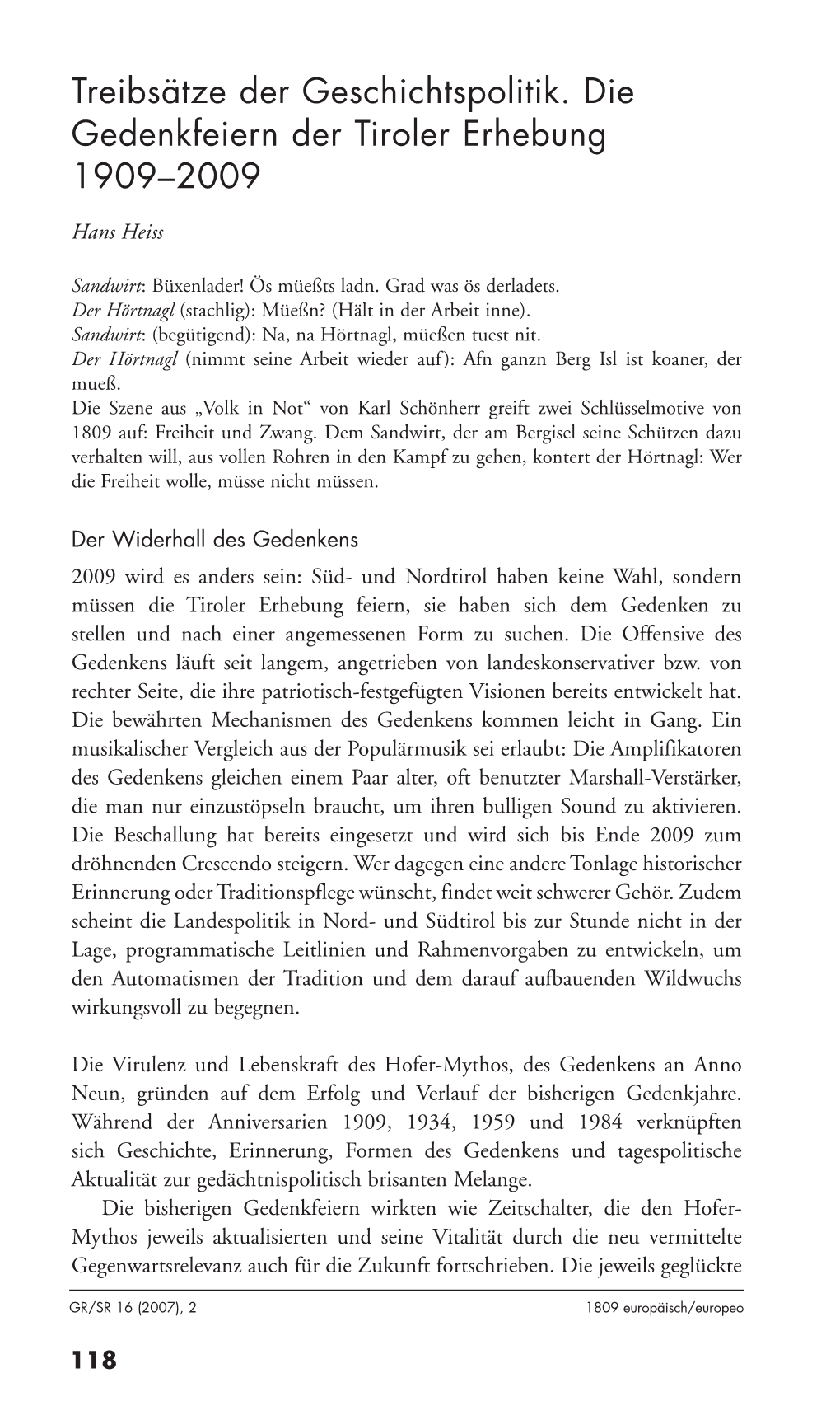 Treibsätze Der Geschichtspolitik. Die Gedenkfeiern Der Tiroler Erhebung 1909–2009