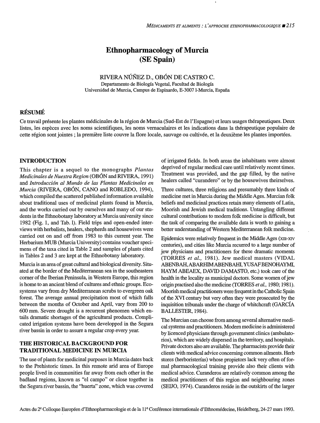 Ethnopharmacology of Murcia (SE Spain)