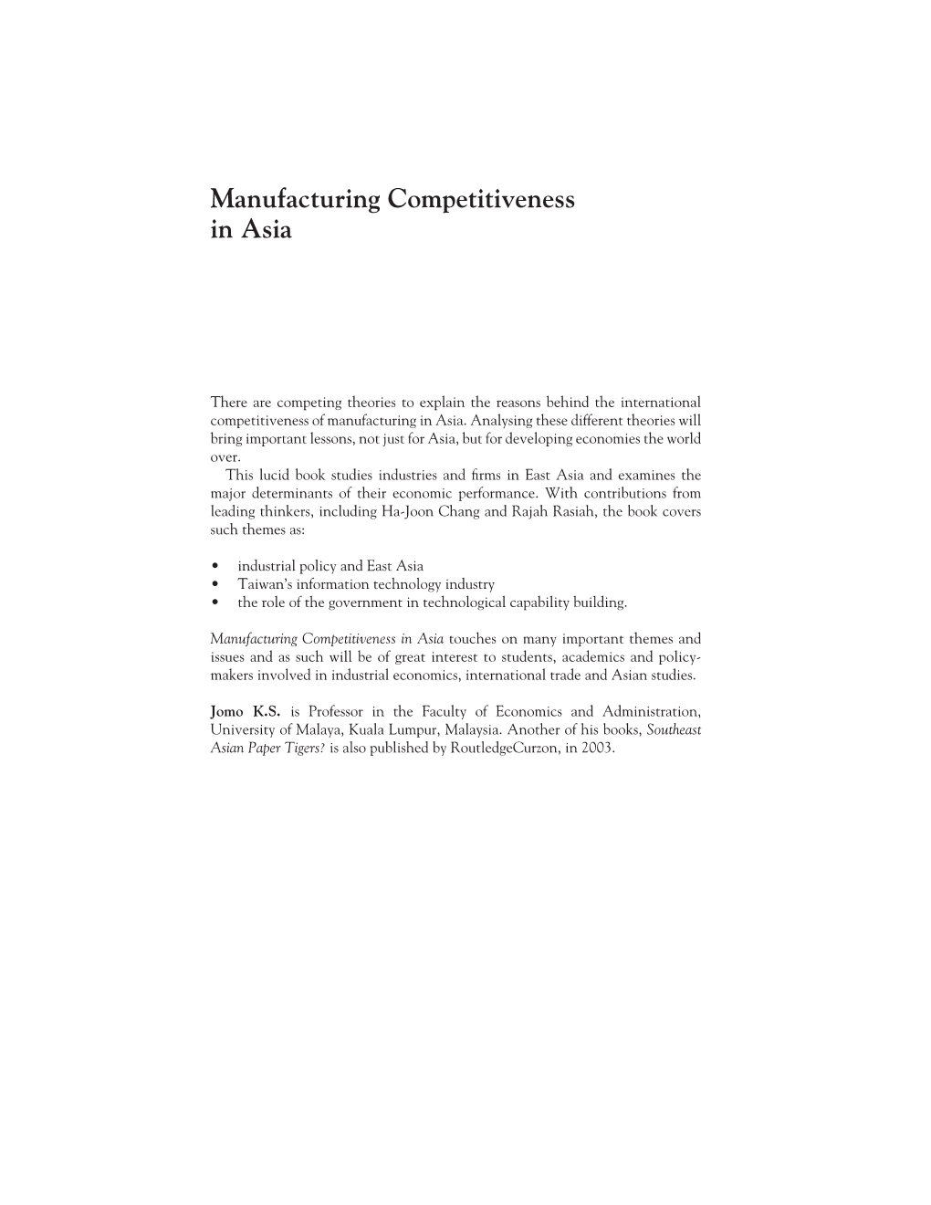 Manufacturing Competitiveness in Asia