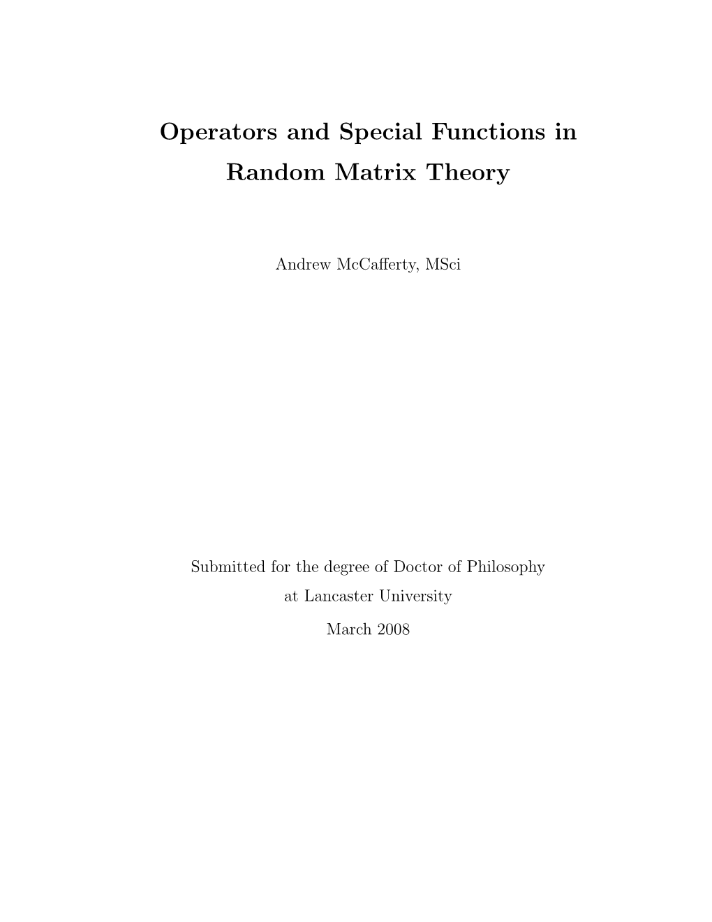 Operators and Special Functions in Random Matrix Theory