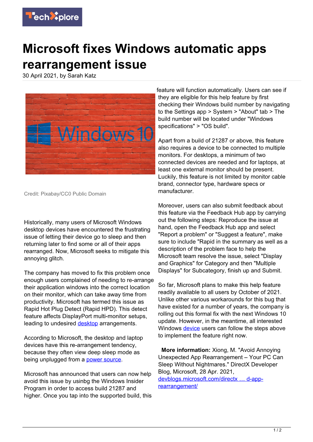 Microsoft Fixes Windows Automatic Apps Rearrangement Issue 30 April 2021, by Sarah Katz