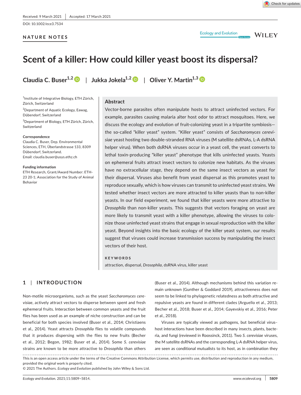 Scent of a Killer: How Could Killer Yeast Boost Its Dispersal?